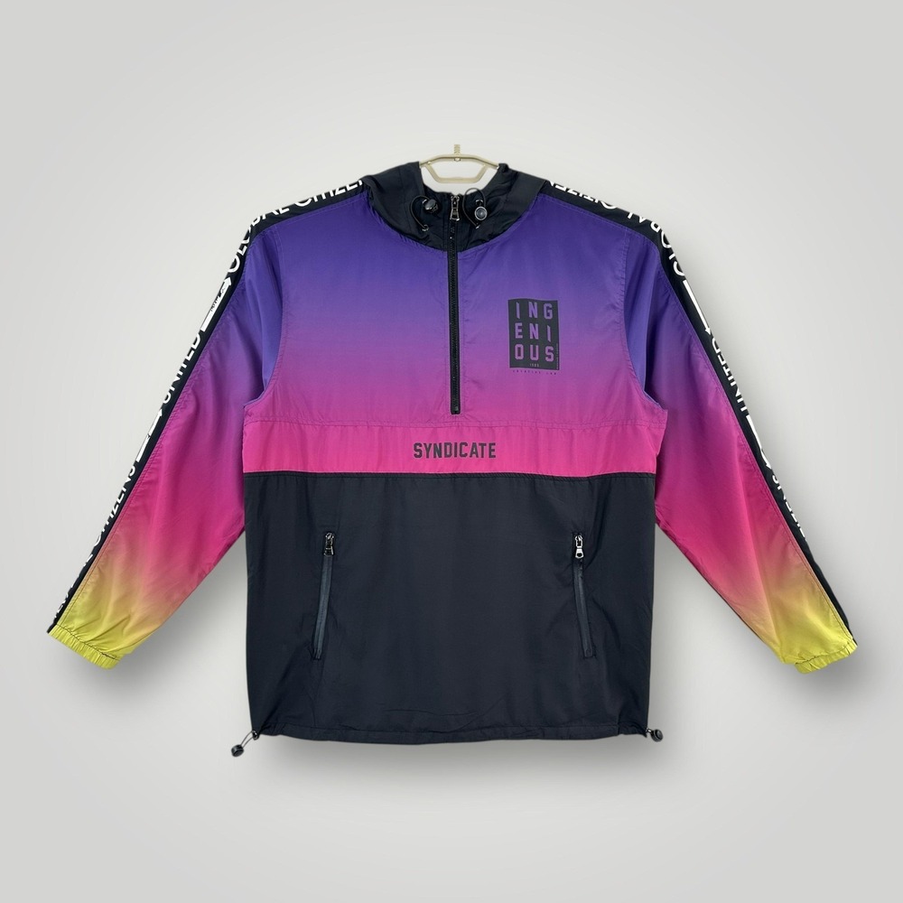 Track23 Windbreaker Jacket Men 2XL Purple Pink Yellow Colorblock Hooded Pullover